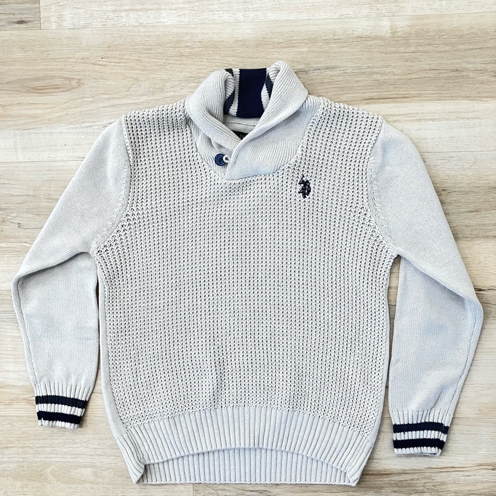US Polo Assn Knitted Sweater Boys 7 8 Beige Small size Cotton blend